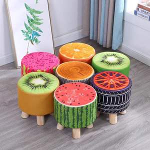 Creative Fruit Printed Round <b>Stool</b> With Wooden Legs For Home Bedroom Living Room Kids Adults Elderly Use - Product Image 1