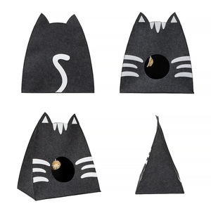 Cama para Gatos Plegable Ecológica, Diseño de Cara de Gato de Dibujos Animados, Bolsa de Fieltro para Mascotas, Casa para Gatos, Relleno de Poliéster Extraíble y Lavable - Product Image 2