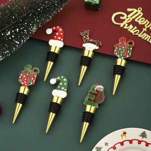 Christmas Wine Stopper Zinc Alloy Cartoon Bear <b>Dog</b> Hat Gift Bottle Sealer For Wine Preservation Small <b>Present</b> - Product Image 3