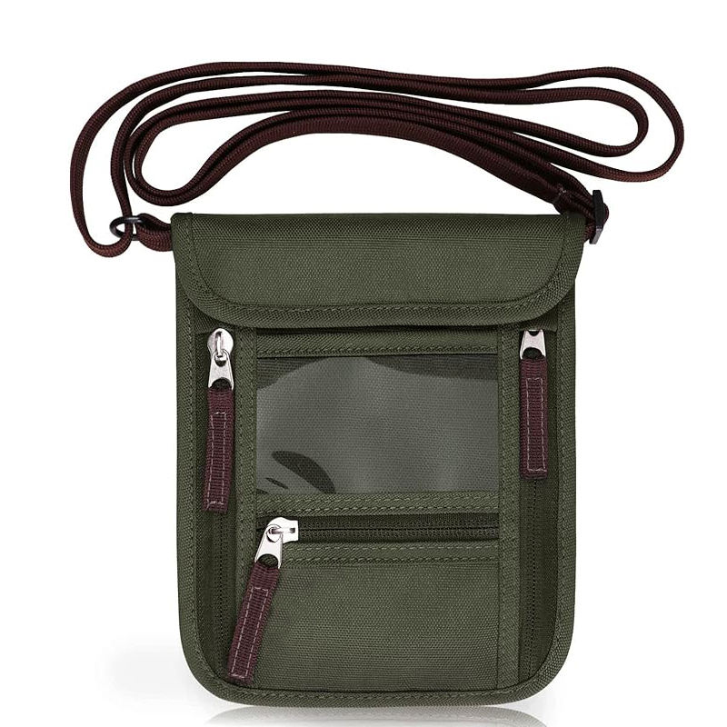 Dompet leher perjalanan, dompet pemegang paspor kantong leher perjalanan  pemblokir RFID dompet keamanan ramping bepergian dengan tali Lanyard leher