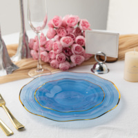 Assiette de Présentation Robuste en Plastique PS 7 et 10 Pouces à Bord Cannelé, Motif Vague Doré Estampé à Chaud, Couleurs Personnalisées, pour Mariages et Banquets