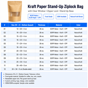 Sacs en papier kraft refermables de qualité alimentaire avec fenêtre transparente, pochettes autoportantes pour grains de café, noix, thé, en-cas - Product Image 6