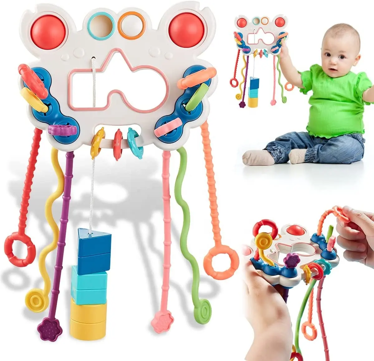 Montessori Silicone Pull String Toys Food Grade Pull String Toy Sensory Magic Balls for Motor Skills Infants Toddlers