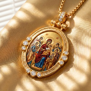 Collana con Ciondolo in Smalto Artigianale '<span class=keywords><strong>Gioia</strong></span> di Tutte le Grazie' Stile Bizantino per Articoli Religiosi - Product Image 1
