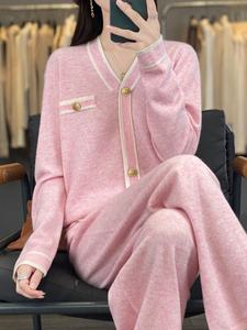 <span class=keywords><strong>ช</strong></span>ุดถักแคชเมียร์สี<span class=keywords><strong>ช</strong></span>มพูสำหรับผู้หญิงเสื้อแจ็คเก็ตคาร์ดิแกนกระดุมสองชิ้นระบายอากาศได้ดีสไตล์ยุโรปฤดูร้อน - Product Image 6