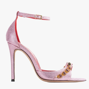 Sandales à talons aiguilles pour femme, grande taille 45, coupe large, avec décorations métalliques, bride de cheville, talons fins et hauts, ornées de diamants, chaussures de soirée - Product Image 5