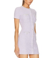 Violet manches courtes col rond tricoté bouton poche Design Sequin élégant Sexy Slim Fit dames décontracté travail confort Mini robe