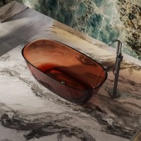 Baignoire ovale autoportante haut de gamme en résine transparente, écologique, moderne, pour intérieur, capacité 50-59 gallons, avec drain intégré