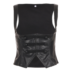 Gilet corset en similicuir pour femme, ceinture à double boutonnage avec boutons gravés et dos à lacets, haut gothique punk - Product Image 6