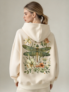 Sudadera con Capucha Leduo Personalizada para Mujer, Estampado Floral de Libélula Vintage, Holgada, Informal, de Manga Larga - Product Image 2
