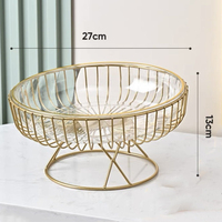 Corbeille à fruits en gros avec cadre en fer doré et bol intérieur en plastique amovible – Panier de présentation pour fruits, légumes et collations à domicile
