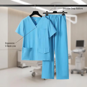 Multi Color V-Neck Short Sleeve Polyester Cotton Hospital <b>Scrubs</b> <b>Uniforms</b> <b>Scrub</b> Suits Stretch Medical <b>Scrub</b> Set - Product Image 1