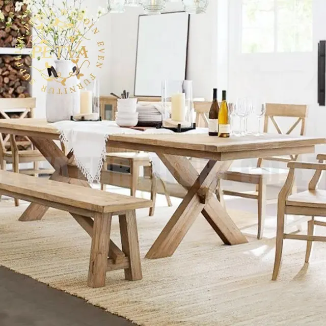 Table en bois véritable jambe croisée en bois pique-nique banquet salle à manger pour mariage