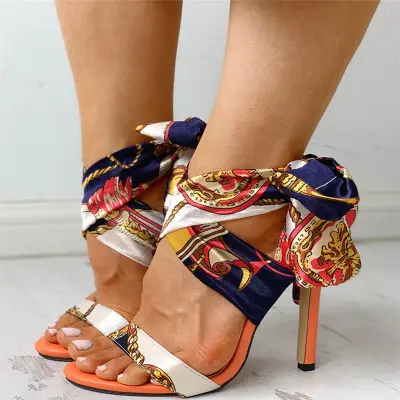 Sandalias de tacón alto de lazo para mujer, zapatos de tacón fino, cómodos, sexys, para fiesta, Punta abierta, nuevo estilo