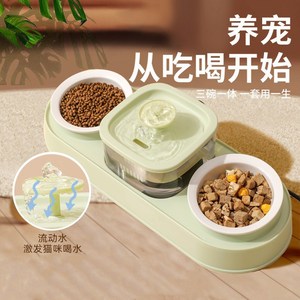 Automatic <b>Cat</b> <b>Feeder</b> Water Dispenser 3 In 1 For <b>Cats</b> With Flowing Water Design Pet Bowl Set - Product Image 1