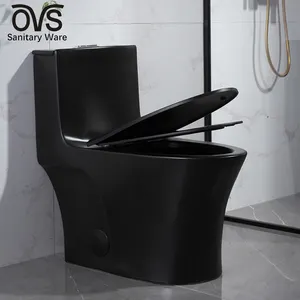 OVS Keramik schwarzer Sitz Wasserscheiben Doppelspülung Toilette Einteilig weiße Keramik Sanitäreinrichtung Wc-Toilette