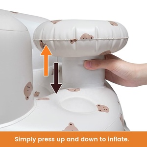 Inflatable Baby <b>Chair</b> with Bear Pattern Portable Floor Seat for <b>Toddlers</b> White Round Design PVC Material - Product Image 3