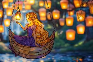 OEM ODM Présentoir en acrylique, Attrape-soleil en acrylique Princesse Tangled, Lanterne en acrylique effet vitrail à motif de personnage de dessin animé, Décoration de fenêtre, Cadeau - Product Image 4