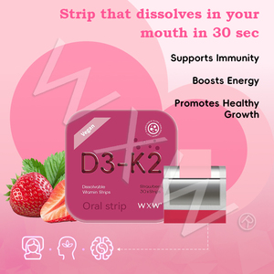 OEM/ODM Bandes de film oral Vitamine D3 + K2 Saveur de fraise Stimulation de l'immunité de la santé des os et absorption du calcium D3 K2 Bande soluble - Product Image 3