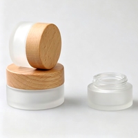 Pot cosmétique en verre transparent rond vide avec couvercle anti-fuite, 5ml, 10ml, 15ml, 20ml, 30ml, 50ml, 100ml, 150ml, et pot à crème en bois