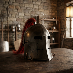 CH Functional Battle Ready 16G Vintage Metal Handmade Medieval Black Knight Bassinet Helmet Christmas New Year Still Life - Product Image 1