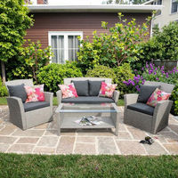 Ensemble de meubles de jardin en rotin 4 pièces de style moderne, table et chaises confortables pour terrasse extérieure, idéal pour hôtels, cours et parcs