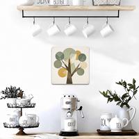 Panneau mural décoratif en aluminium motif arbre géométrique, plaque métallique carrée 20 cm