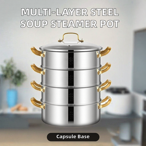 Vaporera de acero inoxidable 316 con tapa de vidrio transparente, compatible con encimeras de estufa y gran capacidad - Product Image 4