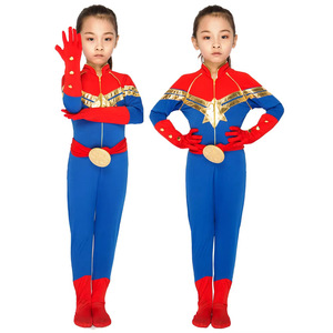 <b>Captain</b> <b>Marvel</b> Kids <b>Costume</b> Jumpsuit Red Blue Gold Girls Avengers Cosplay Outfit Stage Wear - Product Image 1