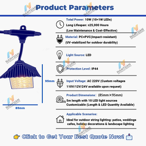 Luci a Stringa LED Impermeabili IP44 Personalizzabili, Lampadine in Plastica Infrangibile, per Esterni, Spina AC, Lunghezza 5m, Garanzia 3 Anni, OEM ODM - Product Image 6