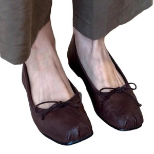 Genuine Leather Square Toe Ballet Flats Black <b>Soft</b> Sole With Bow Women's Slip-On Flat <b>Shoes</b> All Seasons - Product Image 5