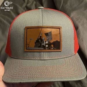 Custom Leather Patch logo <b>Red</b> Richardson 112 Teucker Hats 2024 Adjustable Baseball Hats - Product Image 1