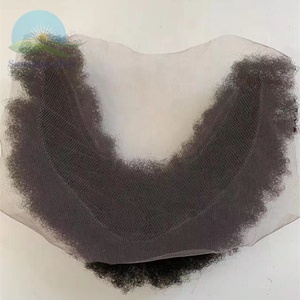 4mm afro Curl Real Indian tóc con người thực tế ria mép và râu đầy đủ ren cơ sở toupee cổ - Product Image 4