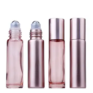 Botellas de rodillo de vidrio de oro rosa de 10ml botella de aceite esencial recargable botella de rollo rosa con bolas de acero inoxidable