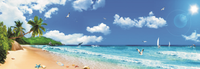 Wallpaper Dinding Latar Belakang Kamar Pemandangan Laut Alami Langit Biru Awan Putih Pantai