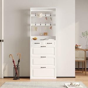 Meuble à chaussures haut autoportant en bois clair OEM avec panneau MDF, 3 tiroirs basculants, 2 tiroirs de rangement et patère murale pour entrée - Product Image 2