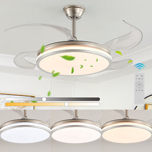 Lampu Kipas langit-langit LED 42 inci, Kit baling-baling Modern dapat ditarik nikel dengan Remote - Product Image 4