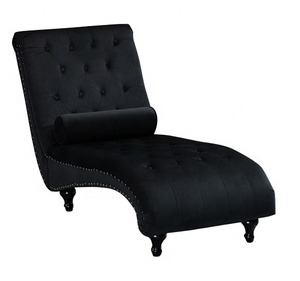 Silla ocasional Sofá de tela de terciopelo de madera de lujo, sillón individual negro para sala de estar - Product Image 1