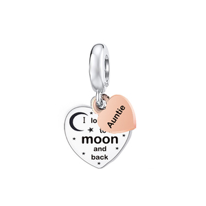 925 Sterling Silver <strong>Mum</strong> Grandma Daughter I love You to the Moon and Back Heart Beads <strong>Charm</strong> for Bracelet Necklace Jewelry Making - Product Image 2