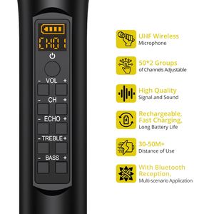 Sistema <span class=keywords><strong>de</strong></span> Micrófono Inalámbrico UHF con Control <span class=keywords><strong>de</strong></span> Volumen/Agudos/Bajos/Echo, Micrófono Dinámico <span class=keywords><strong>de</strong></span> Mano Dual con <span class=keywords><strong>Receptor</strong></span> <span class=keywords><strong>para</strong></span> Karaoke - Product Image 6