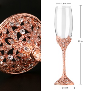 Juego de 2 Copas de Champán de 7 oz, para Bodas, Cumpleaños, Aniversarios, Base de Metal con Grabado de Diamantes - Product Image 5