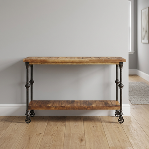 Console de style indien antique, en fer industriel et bois de manguier, pour appartement, maison, hall, salon, meuble de style farmhouse - Product Image 3