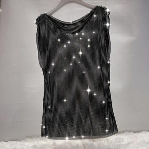 Crop Top de malla de aluminio hecho a mano para mujer, Top Sexy plateado metálico, Top de lujo con cuello de corona de lentejuelas, Top sin mangas con cadena para mujer - Product Image 3