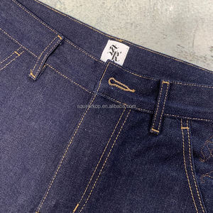 Custom Quality Cotton Pants Embroidery Logo Heavyweight 15 OZ Wide Leg Straight Light Wash Raw Selvedge <strong>Denim</strong> <strong>Jeans</strong> for Men - Product Image 6