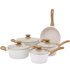 Chất lượng cao nhôm không dính Fry <span class=keywords><strong>Pan</strong></span> thịt hầm Chảo giả mạo nấu ăn chảo và chậu 9 cái đá cẩm thạch Cookware Set - Product Image 1