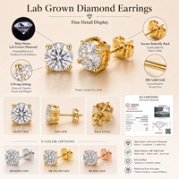 Золотые серьги 10k 14k 18k с выращенными в лаборатории бриллиантами 0.5ct 1ct 2ct, круглой огранки, CVD HPHT, VVS2 VS1, цвет D, сертифицированы IGI