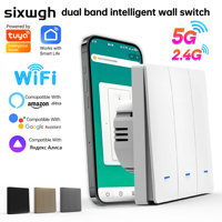 SIXWGH Interrupteur Tactile Mural WiFi 6 Double Bande 5G 1/2/3 Gang Tuya Smart Life Alexa Google Home Assistant Yandex Alice