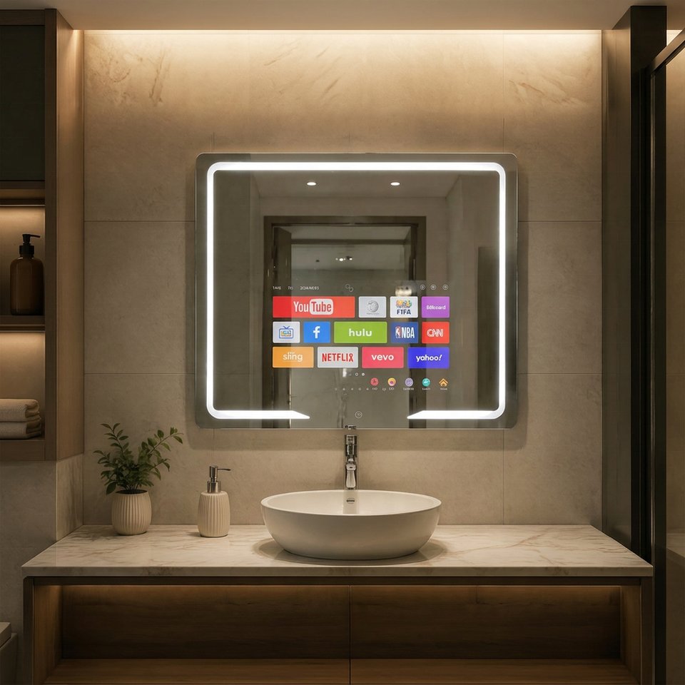 Smart Bathroom Mirror TV Touch Screen LED Lighted Wall Hanging ...
