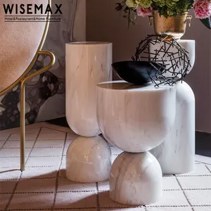 WISEMAX Grosir Meja Pusat Ruang Tamu Meja Kopi Marmer Putih Bulat untuk Rumah