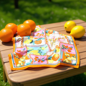 Foulard Quadrato Piccolo Arancione Limone 70x70cm 38g Stampa Moda Accessorio Donna - Product Image 2